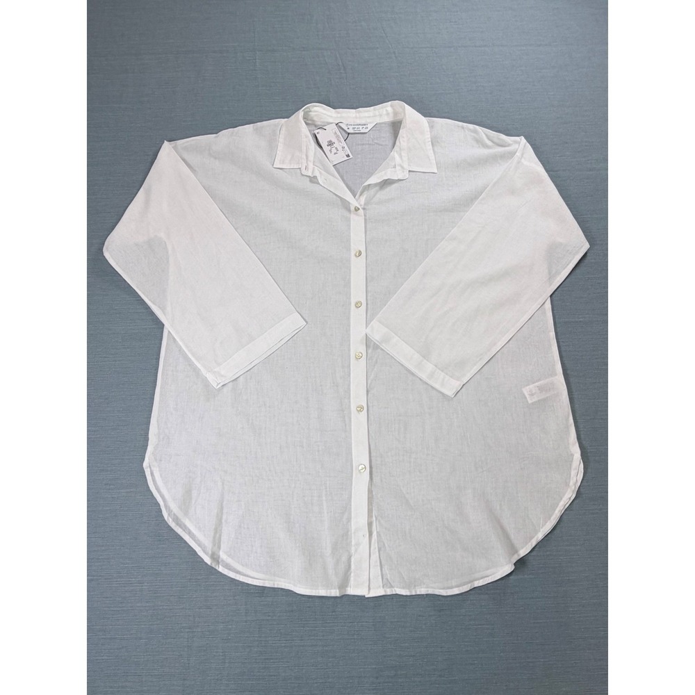 Primark Cares Womens White Cotton Blend‎ Button Down Shirt Oversized Medium NWT